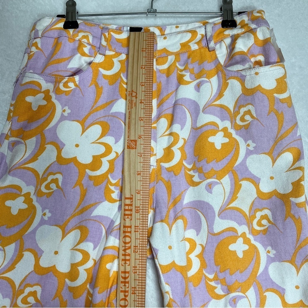 PRINCESS POLLY Jasmina Denim Wide Flare Floral Orange Lavender Size 4 - Picture 9 of 12
